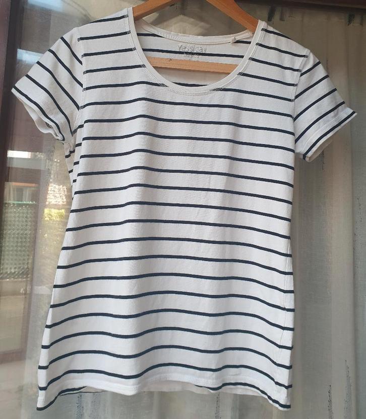 Gestreepte t-shirt van C&A maat M, Kleding | Dames, T-shirts, Gedragen, Maat 38/40 (M), Wit, Korte mouw, Ophalen of Verzenden