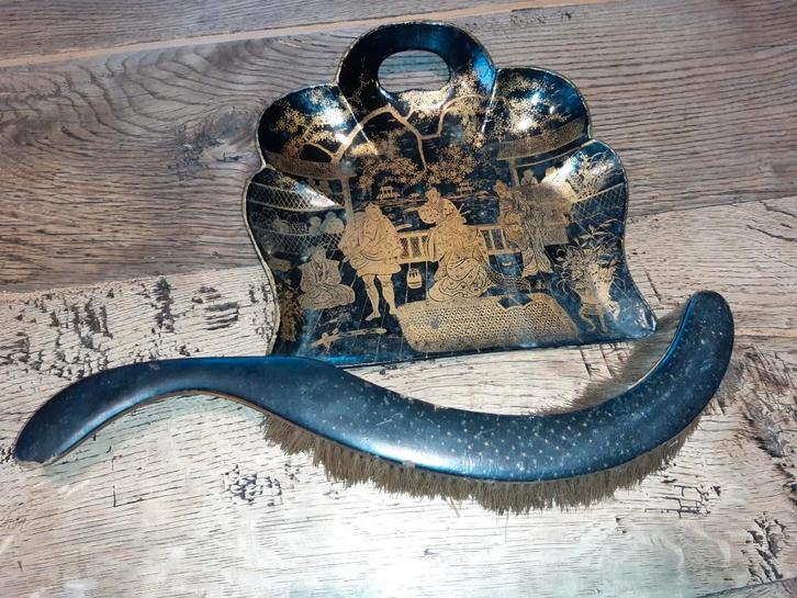 oud houten Chinees tafelblik + borstel, jaren 1800, Antiquités & Art, Curiosités & Brocante, Enlèvement ou Envoi