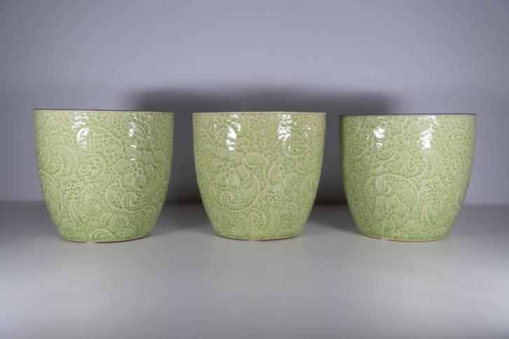 Lot de 3 pots de fleurs en céramique — 12 cm de diamètre, Jardin & Terrasse, Pots de fleurs, Comme neuf, Poterie, Intérieur, Balcon