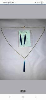 Ensemble en argent massif plaqué or avec ambre bleue naturel, Bijoux, Sacs & Beauté, Colliers, Neuf, Enlèvement, Avec pierre précieuse