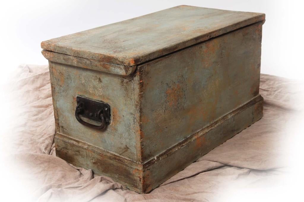 antieke eiken koffer met metalen scharnieren, Ophalen, Gebruikt, 50 tot 100 cm, Eikenhout