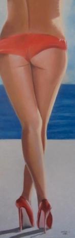 peinture à l'huile talons aiguilles rouges sur la plage, Enlèvement ou Envoi