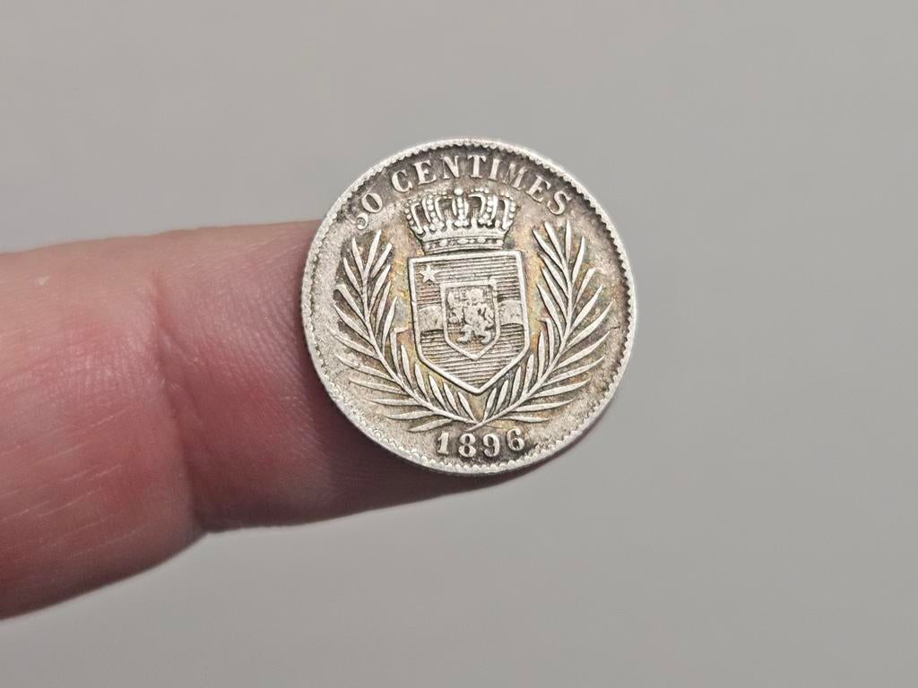 50 centimes zilver Belgisch Congo 1896, Verzenden, Zilver