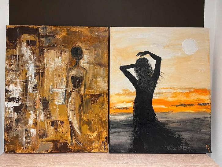 Abstracte schilderijen dames Mk Art, Antiek en Kunst, Kunst | Schilderijen | Abstract, Ophalen of Verzenden