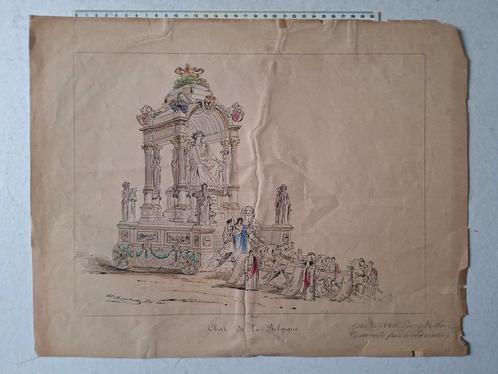 Prent H. Hendrickx ontwerp van praalwagen voor 1888, Antiek en Kunst, Kunst | Etsen en Gravures, Ophalen of Verzenden