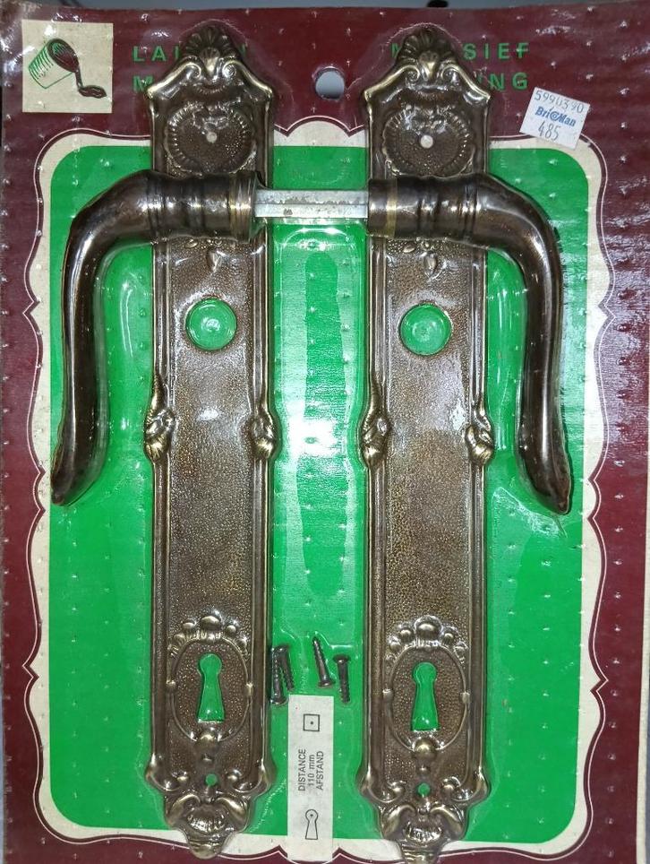 Set deurkrukken en deurplaten van massief messing, Doe-het-zelf en Bouw, Hang- en Sluitwerk, Nieuw, Klink of Kruk, Koper of Messing