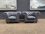 Twee Chesterfield zetel vintage zwart GRATIS GELEVERD!, Ophalen of Verzenden