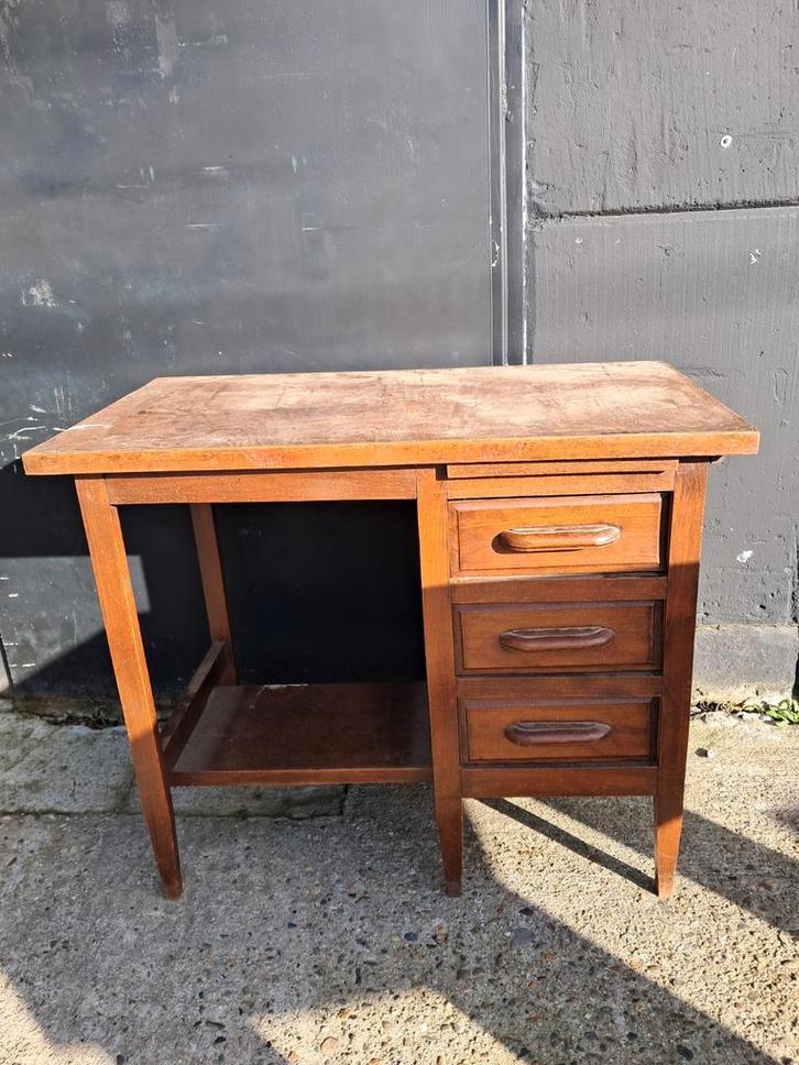Vintage houten werktafel, Huis en Inrichting, Bureaus, Gebruikt, Bureau, Ophalen