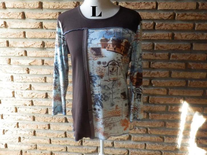 (183)- blouse femme t.40 brune bleu - clara vitti -, Kleding | Dames, Blouses en Tunieken, Zo goed als nieuw, Maat 38/40 (M), Bruin