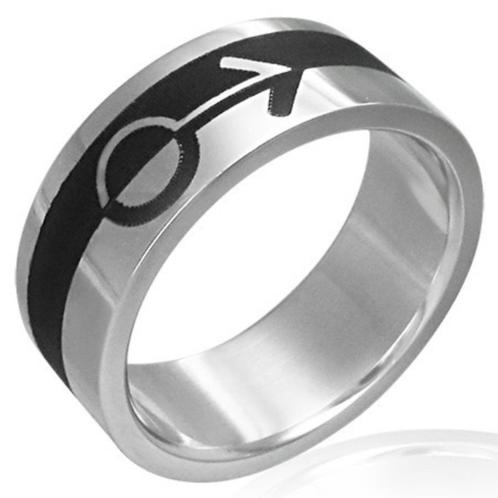 Ring in staal symbool man - Gay Pride, Handtassen en Accessoires, Ringen, Nieuw, Heer, IJzer of Staal, Ophalen of Verzenden