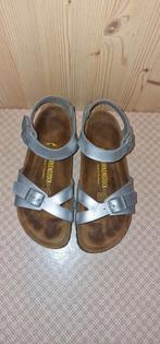 ​Birkenstock Maat 38 – Zilverkleurig Leer –Originele Doos, Zo goed als nieuw, Grijs, Birkenstock, Sandalen of Muiltjes