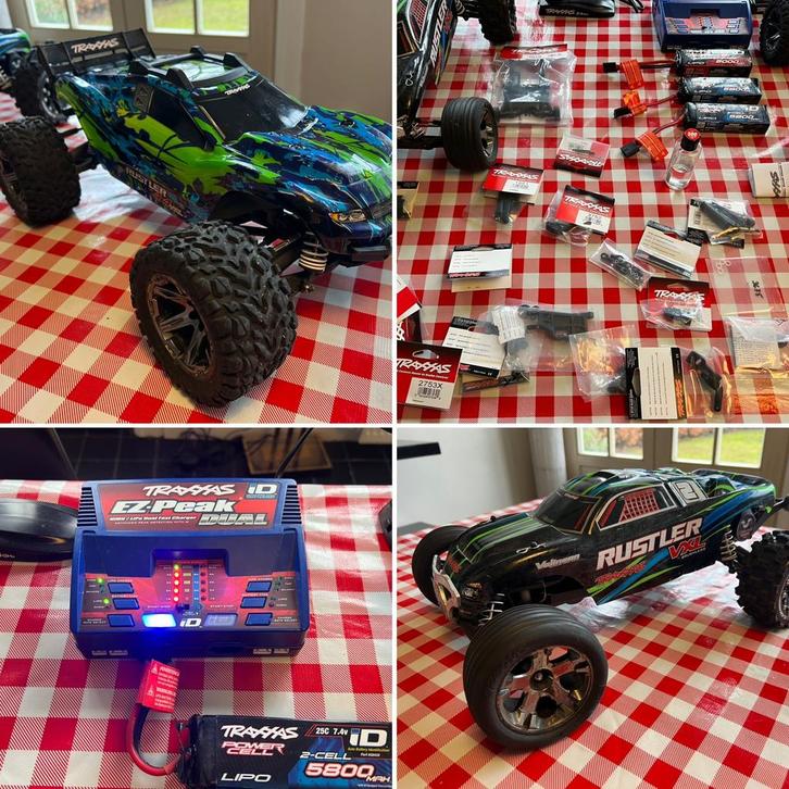 Traxxas Rustler 4x4 VXL + Rustler VXL + Lipo’s + onderdelen, Hobby en Vrije tijd, Modelbouw | Radiografisch | Auto's, Gebruikt