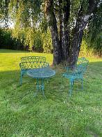 Vintage tuinstoelen en tafel, gietijzer groen aluminium, Tuin en Terras, Ophalen, Gebruikt