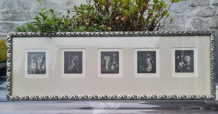 5 kleine linosnedes, Remi Van Praet,, Antiek en Kunst, Kunst | Etsen en Gravures, Ophalen