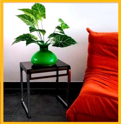 vintage design groene glazen vaaslamp, Huis en Inrichting, Woonaccessoires | Vazen, Gebruikt, Groen, Minder dan 50 cm, Glas, Ophalen of Verzenden