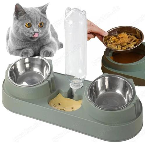BOL DOUBLE EN MÉTAL POUR CHIEN ET CHAT AVEC DISTRIBUTEUR D'E, Dieren en Toebehoren, Hondenvoerbakken en Drinkbakken, Automatisch