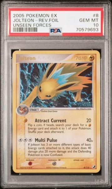 Jolteon Reverse Holo – EX Unseen Forces – PSA 10, Hobby en Vrije tijd, Verzamelkaartspellen | Pokémon, Verzenden, Nieuw, Losse kaart