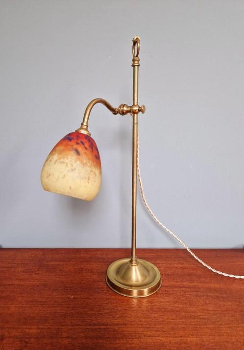 Lampe Art Déco en laiton et verre signée Schneider, 1920, Antiquités & Art, Antiquités | Éclairage, Enlèvement ou Envoi