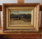 Oud olieverf paneel schilderij en gesigneerd, Ophalen of Verzenden