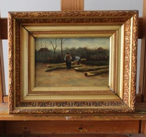 Oud olieverf paneel schilderij en gesigneerd, Antiek en Kunst, Kunst | Schilderijen | Klassiek, Ophalen of Verzenden