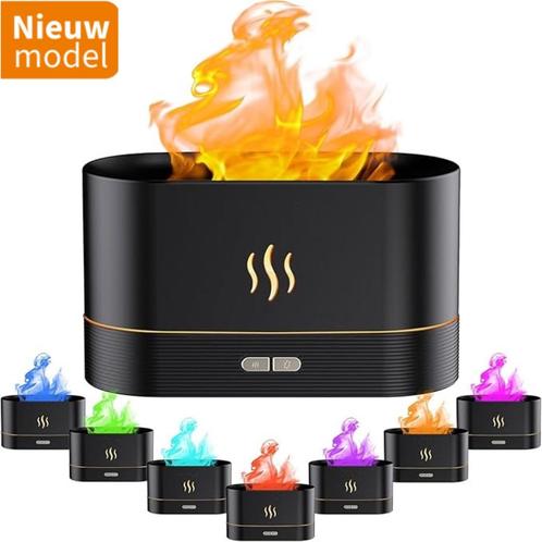 Luchtbevochtiger 180 ml - 7-kleuren vlameffect - zwart, Elektronische apparatuur, Luchtbehandelingsapparatuur, Nieuw, Luchtreiniger
