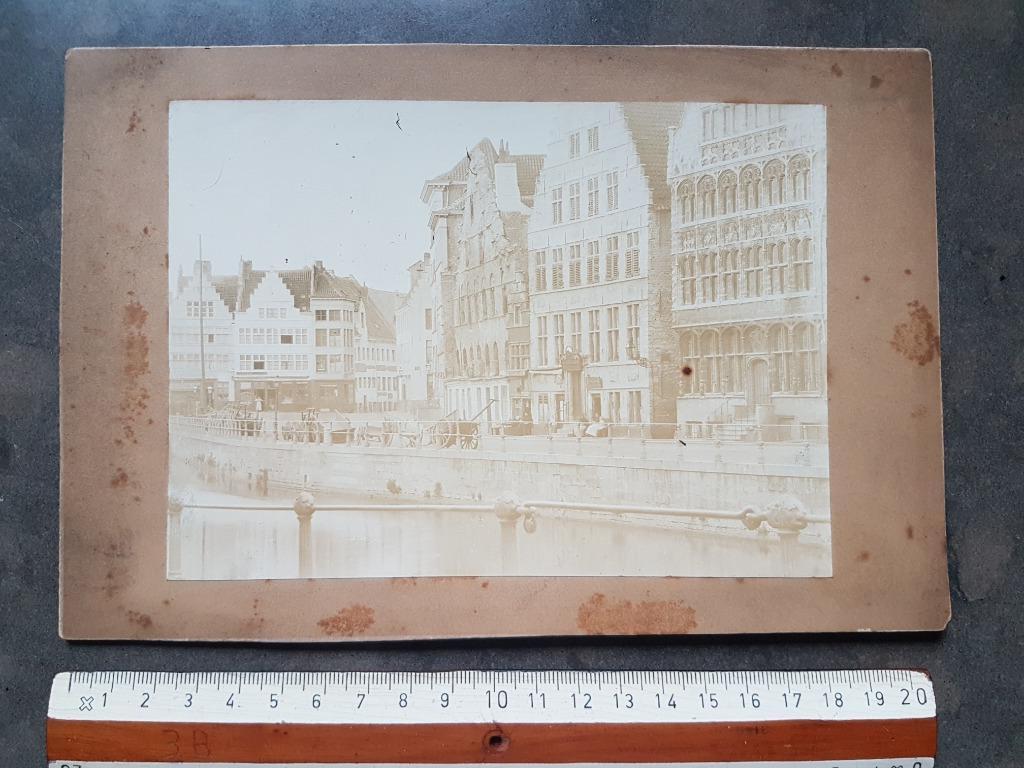 Grote oude foto op hard karton Gent Graslei Gand, Gebruikt, Foto, Ophalen of Verzenden, Gebouw