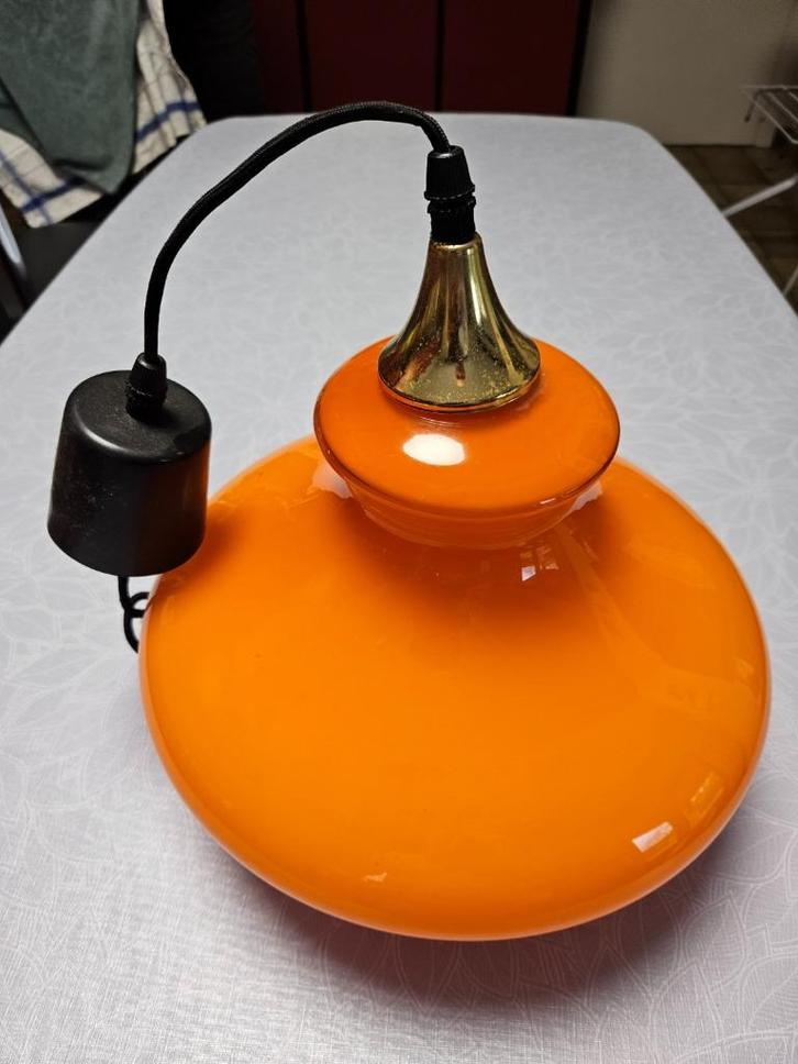 Vintage Opaline glazen hanglamp, Huis en Inrichting, Lampen | Hanglampen, Zo goed als nieuw, Minder dan 50 cm, Glas, Ophalen of Verzenden