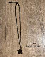 Ketting 21 cm - hangertje 2 hartjes 4ever - zwart, Bijoux, Sacs & Beauté, Colliers, Enlèvement ou Envoi, Comme neuf, Noir