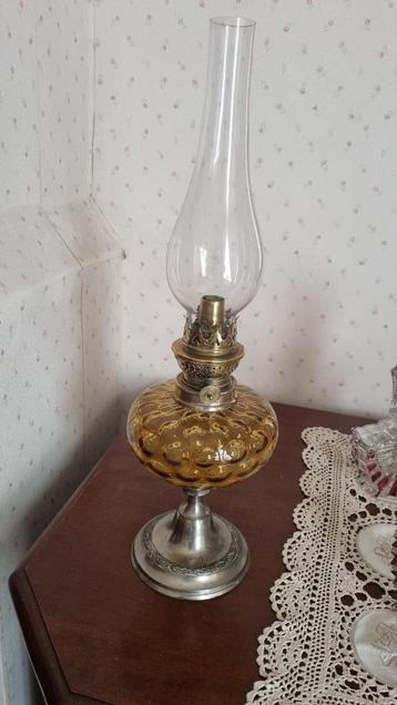 Lampe à pétrole décorative en verre/étain/laiton