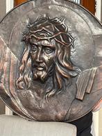 koperen ronde plaquette van Jezus Christus met doornenkroon, Antiek en Kunst, Ophalen