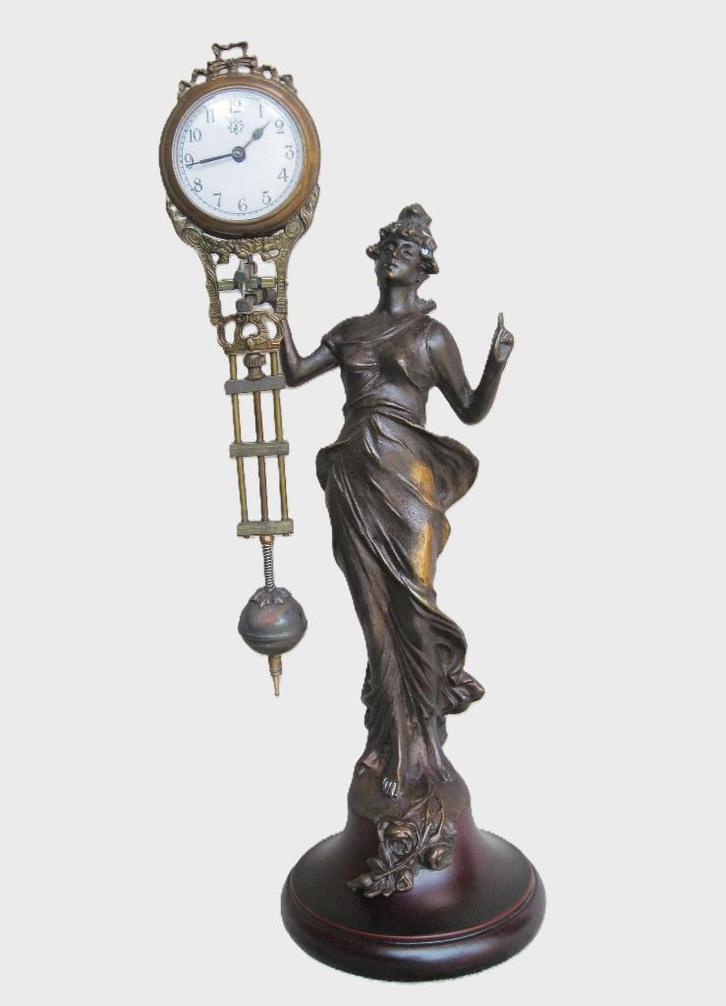 Balanceer-klok Junghans op brons beeld, Antiek en Kunst, Antiek | Klokken, Ophalen