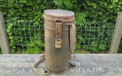 Duitse WO2 camo gasmaskerbus + textiel gasmasker., Verzamelen, Militaria | Tweede Wereldoorlog, Landmacht, Overige typen, Ophalen of Verzenden