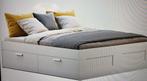 BRIMNES BED FRAME + SLATTED BASE + MATTRESS 160x200, Ophalen, Gebruikt, Wit, Twijfelaar