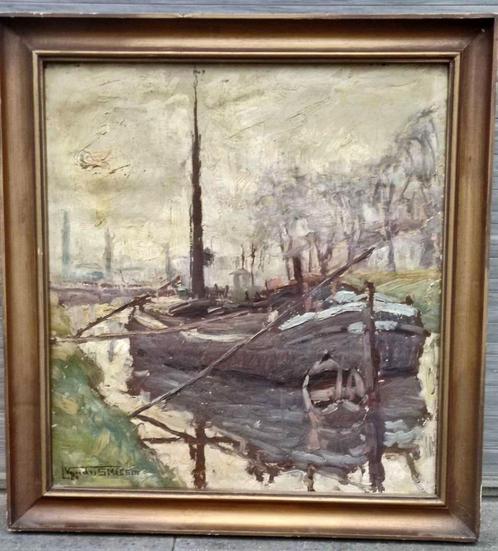 Huile sur toile péniche signe Léo vandermissen, Antiek en Kunst, Kunst | Schilderijen | Klassiek, Ophalen of Verzenden