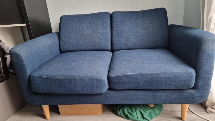 Kleine 2-zitsbank nachtblauwe Jimi (La Redoute), Huis en Inrichting, Zetels | Zetels, Gebruikt, Rechte bank, Tweepersoons, Minder dan 150 cm