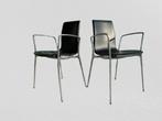 2 zwarte leren armstoelen, Receptie of Entree, Ophalen, Gebruikt, Stoel
