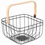 Lacor vierkante fruitmand met houten handvat zwart 26x18cm, Huis en Inrichting, Overige materialen, Mand, Vierkant, Nieuw