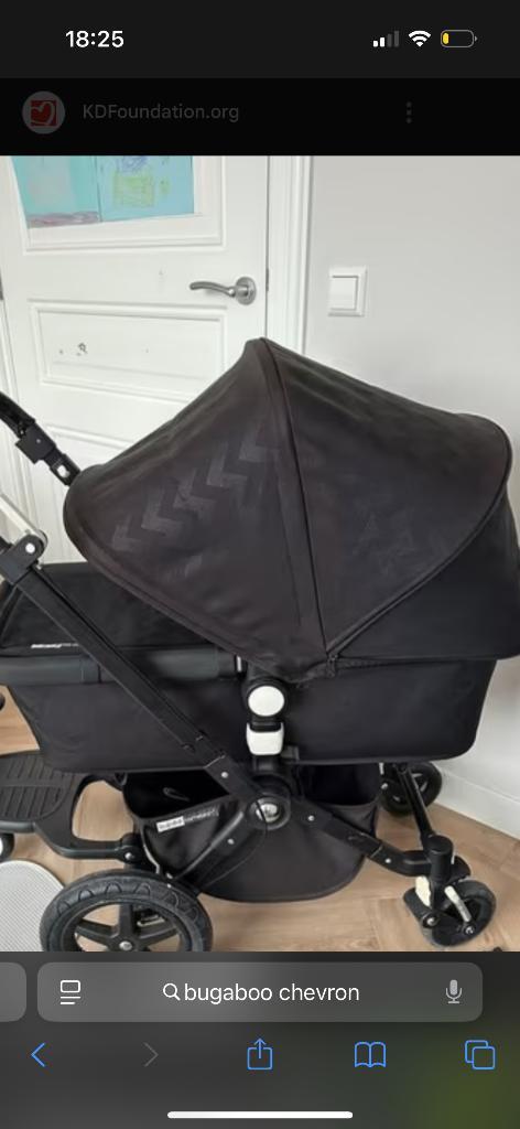 Bugaboo zwart chevron, Kinderen en Baby's, Buggy's, Gebruikt, Overige merken, Regenhoes, Verstelbare rugleuning, Voetenzak, Zonnekap