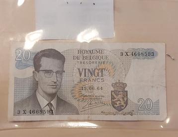 20 Frank Belgisch Bankbiljet 1964 beschikbaar voor biedingen