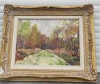 huile sur toile allee automnale signe monique massin, Antiquités & Art, Enlèvement ou Envoi