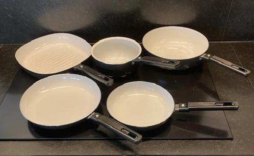 Bo-Camp meerdelig koekenpannenset, Huis en Inrichting, Keuken | Potten en Pannen, Zo goed als nieuw, Koekenpan of Braadpan, Aluminium
