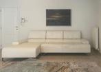 wit lederen combinatie longchair + tweezit, Huis en Inrichting, Ophalen, Gebruikt, Metaal, 150 cm of meer