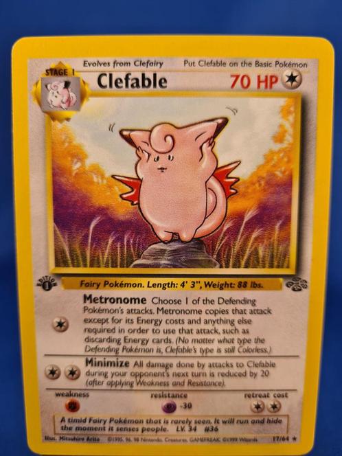 Clefable 17/64 - Jungle (1st edition), Hobby en Vrije tijd, Verzamelkaartspellen | Pokémon, Zo goed als nieuw, Verzenden