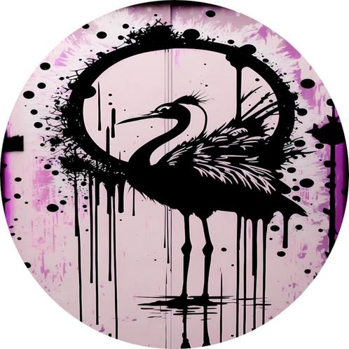Banksy flamingo Muurcirkel 40x40 Metaal + Ophangsysteem, Huis en Inrichting, Woonaccessoires | Schilderijen, Tekeningen en Foto's