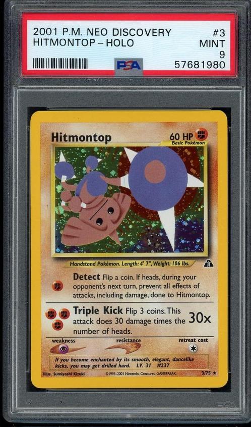 Hitmontop Holo PSA 9 - 3/75 - Neo Discovery 2001, Hobby & Loisirs créatifs, Jeux de cartes à collectionner | Pokémon, Comme neuf