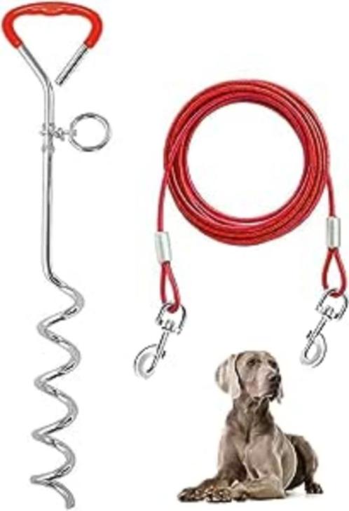 Piquet + câble d'attache pour chien - 9m - Rouge, Animaux & Accessoires, Accessoires pour chiens, Neuf, Enlèvement