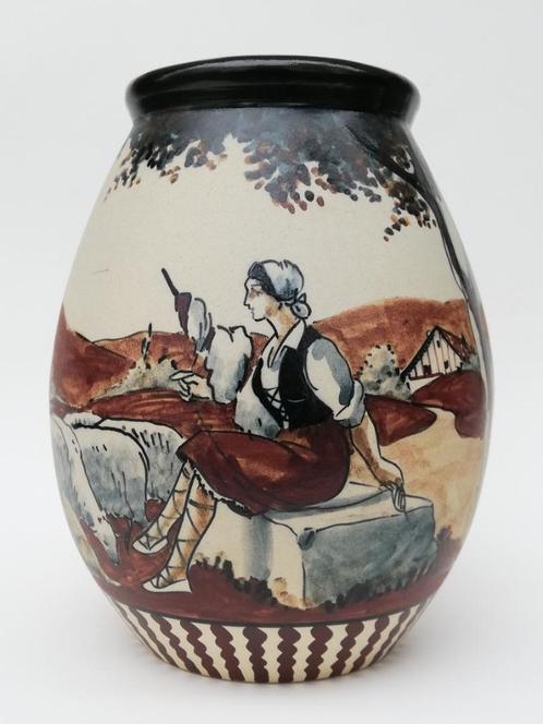 Mooie vaas in keramiek - Frans - Ciboure - Baskisch decor, Antiek en Kunst, Antiek | Keramiek en Aardewerk, Ophalen of Verzenden