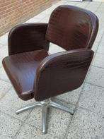Kappersstoel bruin leder PAHI + dubbele spiegel+verlichting, Ophalen