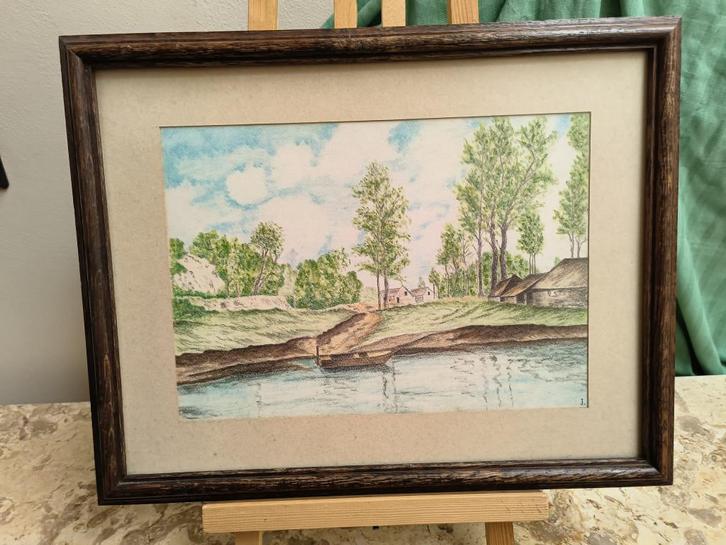 4 Ingekaderde tekeningen (de 4 seizoenen), Antiek en Kunst, Kunst | Tekeningen en Fotografie, Ophalen