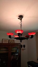 Art Deco/Jugendstil bloedmaan kroonluchter. Brons met albast, Ophalen
